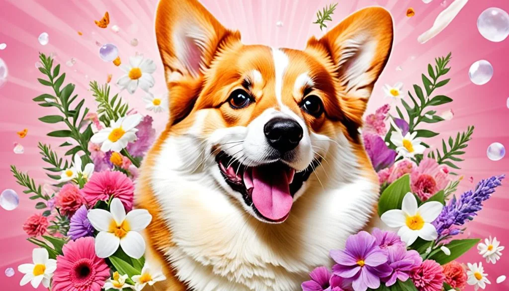 corgi smelling flowers corgi smelling flowers