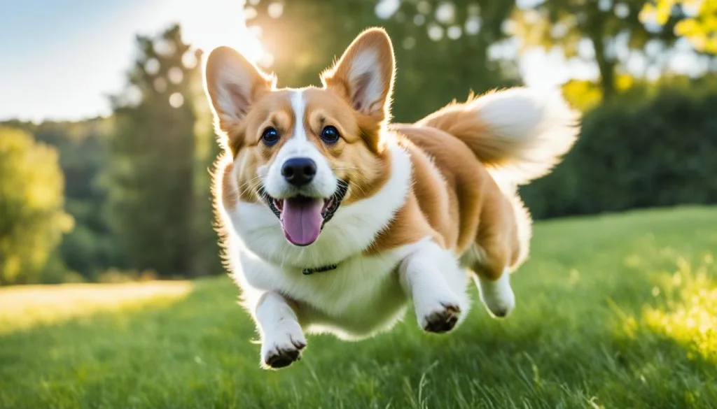 Corgi enjoying an outdoor exercise session Corgi enjoying an outdoor exercise session