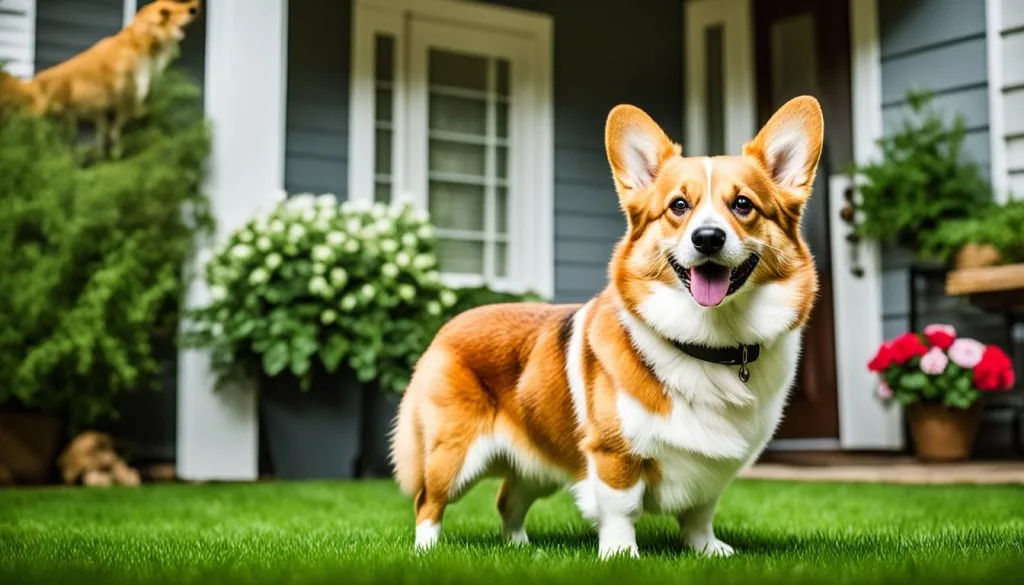Corgi guarding a family Corgi guarding a family