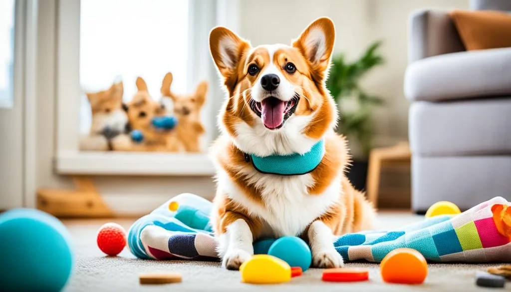 Corgi playing with a toy Corgi playing with a toy
