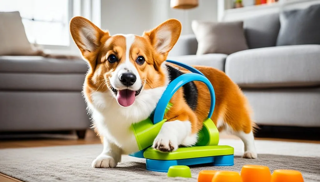 Pembroke Welsh Corgi with interactive toy Pembroke Welsh Corgi with interactive toy