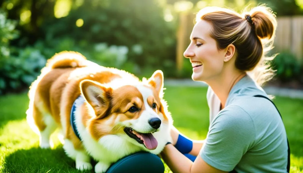 carrying a corgi with special needs
