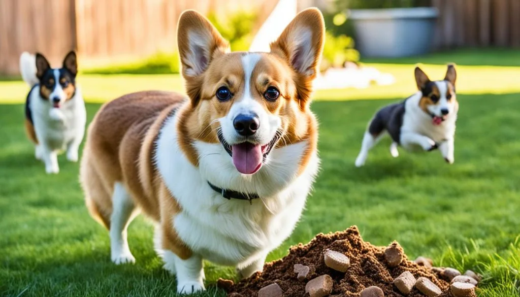 corgi eating poop