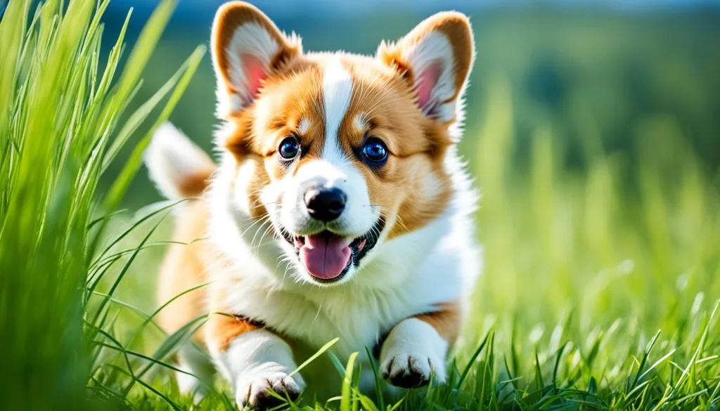 corgi puppy exploring