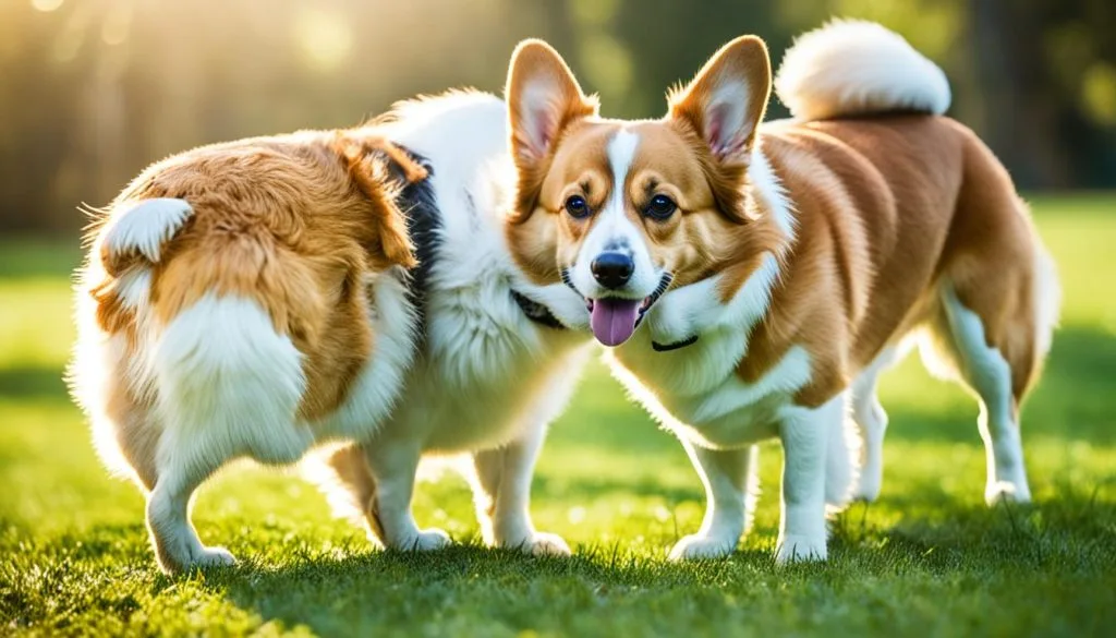 corgi sniffing butt
