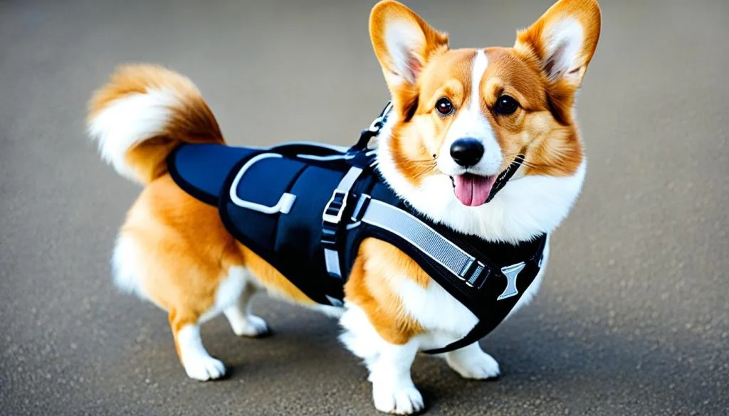 corgi with harness