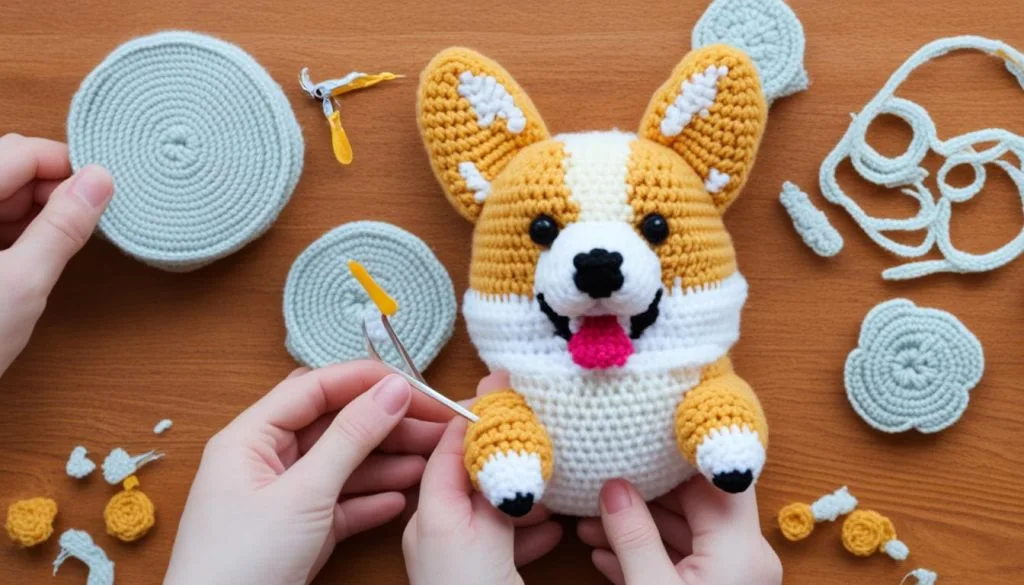 stuffing crochet corgi