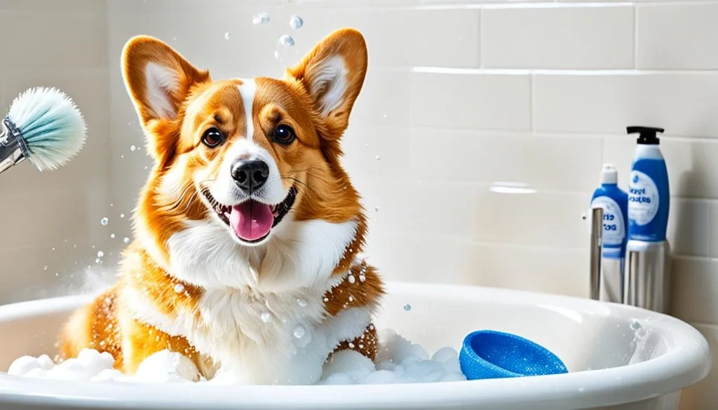Corgi bathing