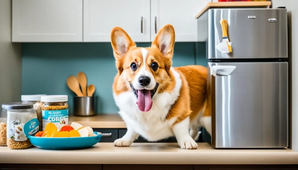 Corgi cabinet diving behavior