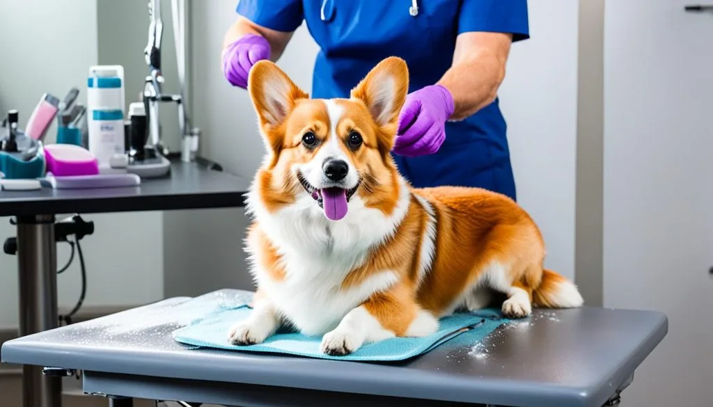 Corgi cat grooming