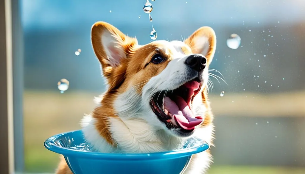 Corgi drinking water