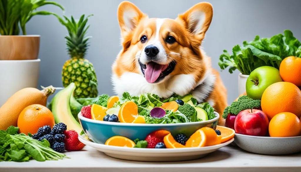 Corgi eating healthy food