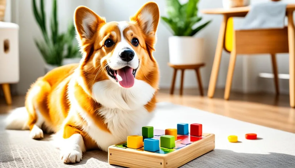 Corgi enjoying puzzle toy