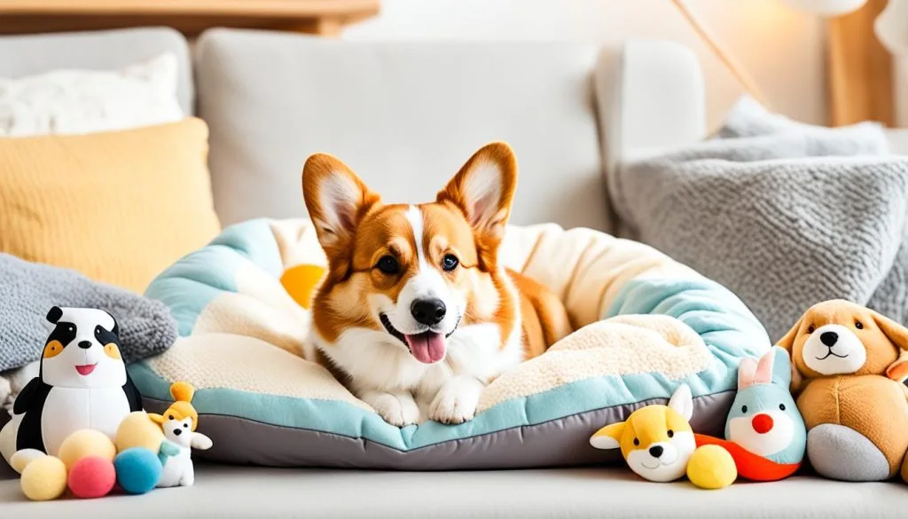 Corgi in a cozy bed