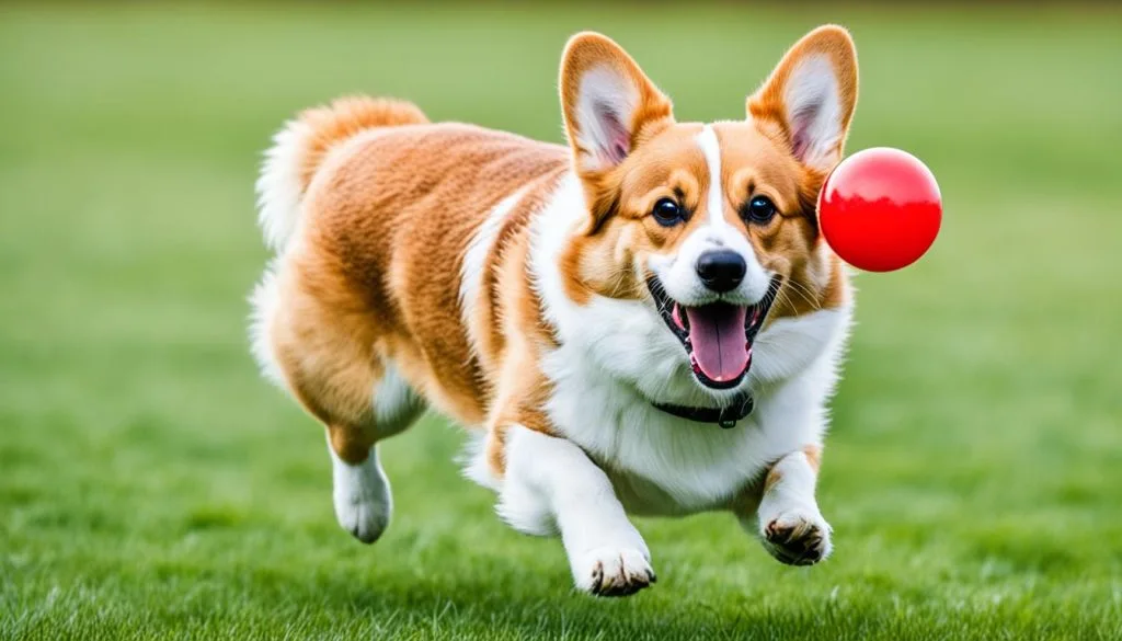 Corgi playing fetch