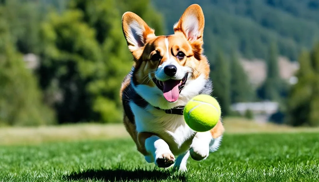Corgi playing fetch