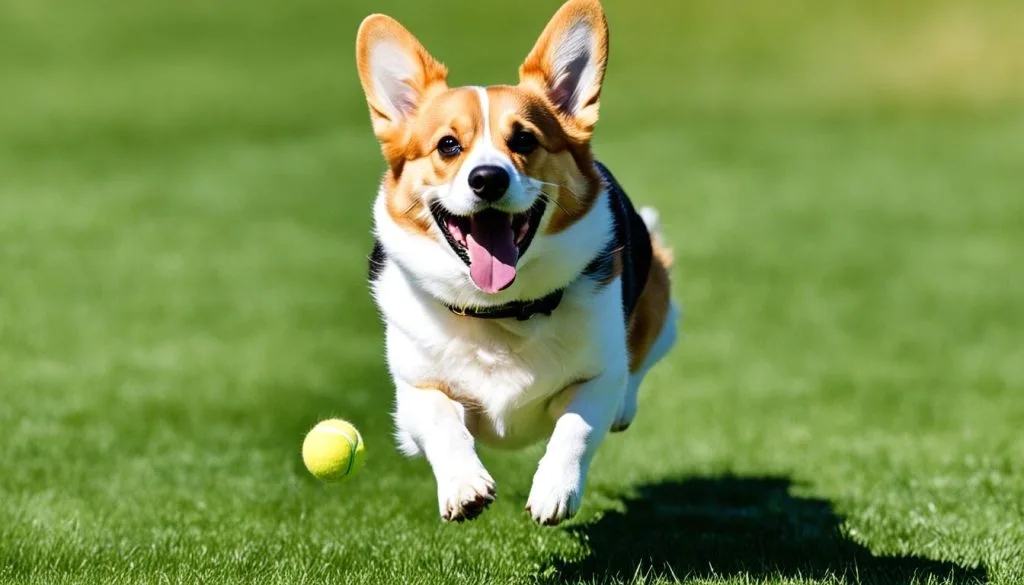 Corgi playing fetch