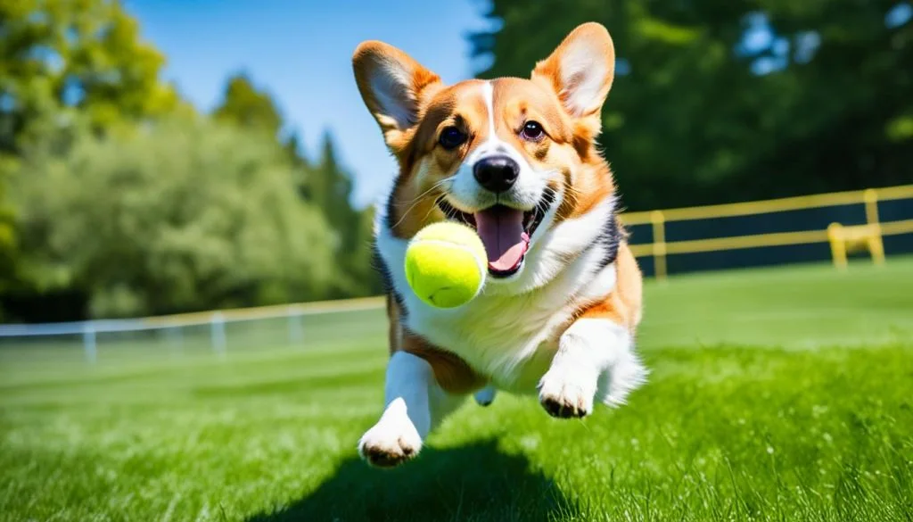 Corgi playing fetch