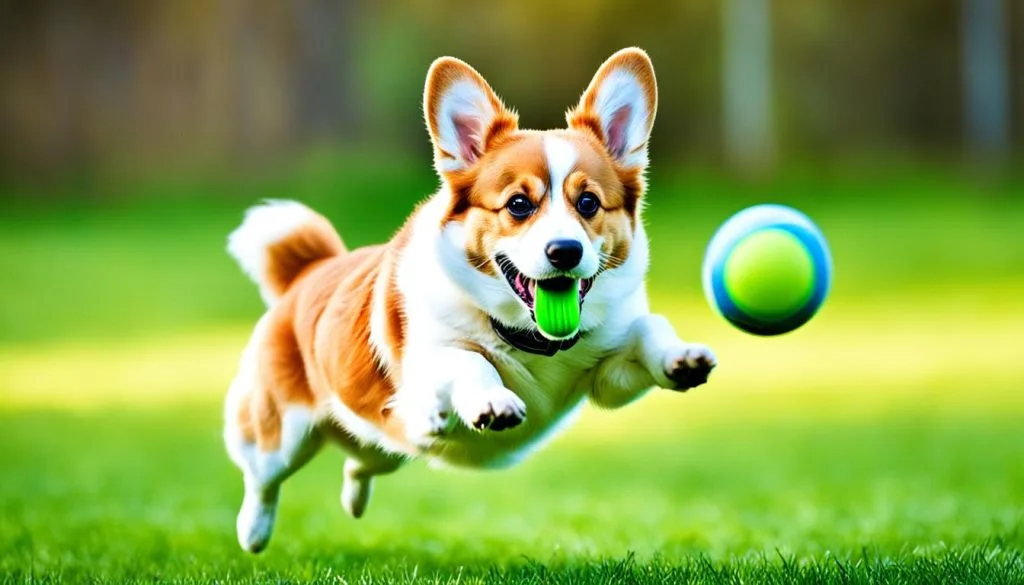 Corgi playing fetch