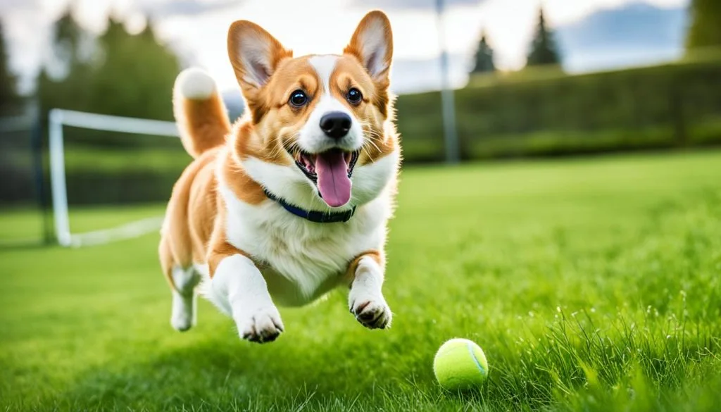 Corgi playing fetch
