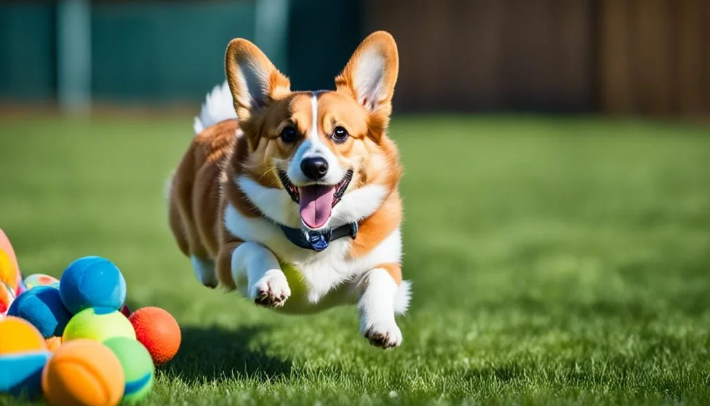 Corgi playing with a toy