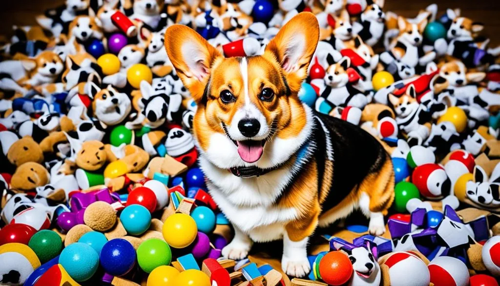 Corgi playing with a toy