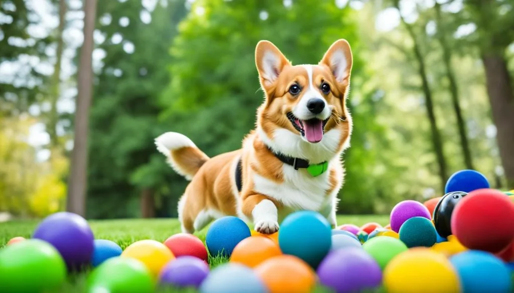 Corgi playing with owner