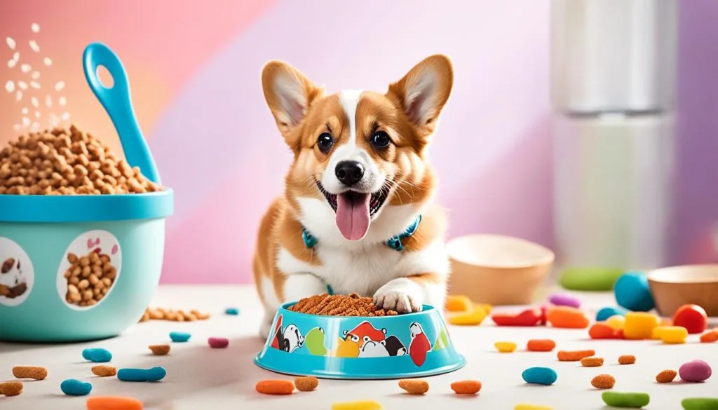 Corgi puppy eating