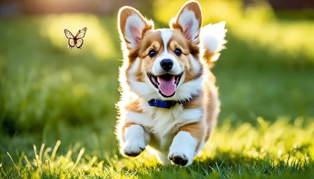 Corgi puppy playing