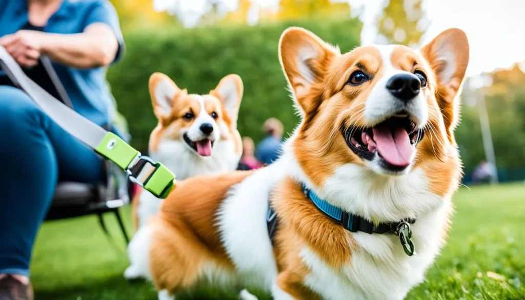 Corgi socializing with a person