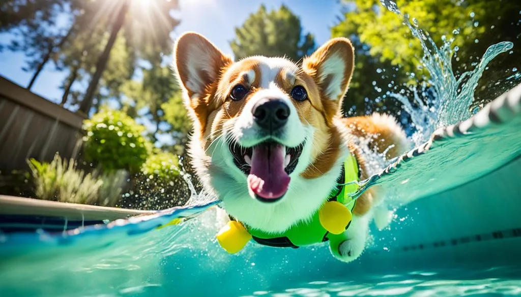 Corgi swimming