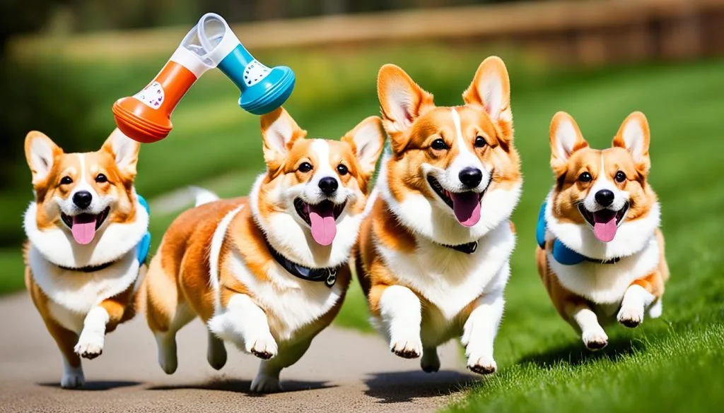 Corgis enjoying outdoor activities