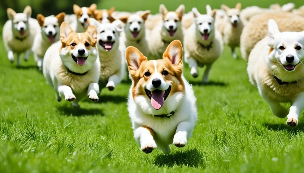 Corgis herding sheep