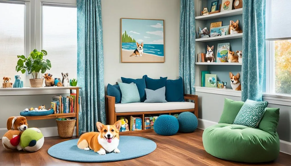 Designated safe space for Corgi separation anxiety