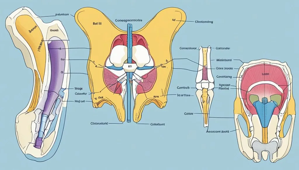 Diagram of the hip joint in a dog