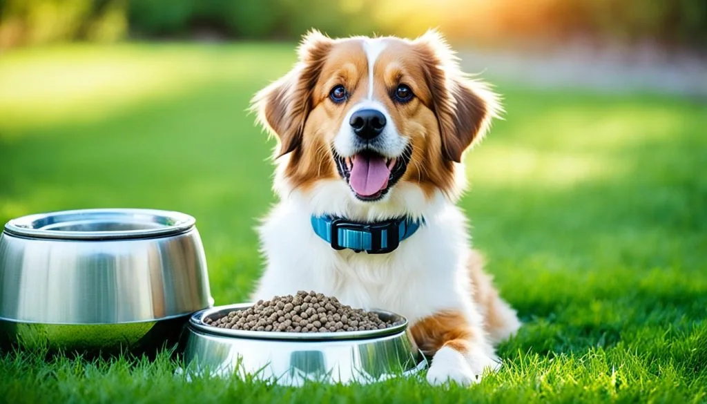 Dog with a bowl of high-quality dog food
