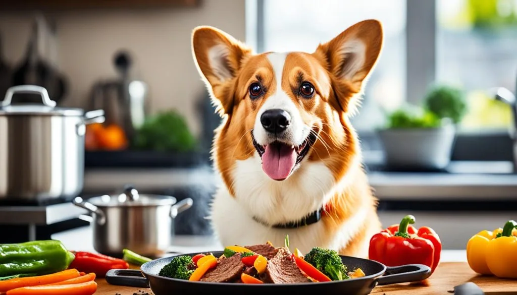 Homemade beef and vegetable stir-fry for Corgis