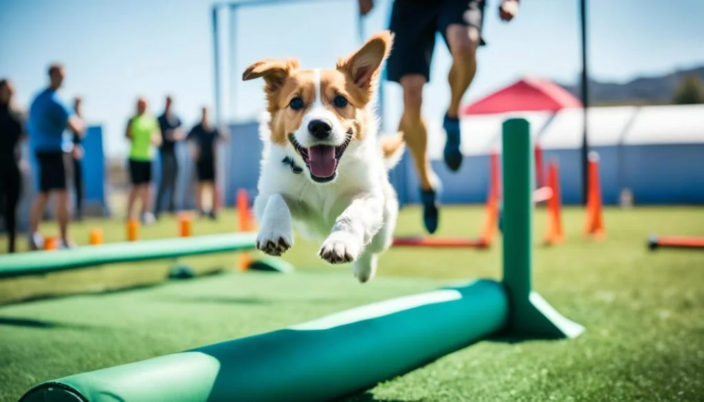 Image of an energetic puppy during obedience training