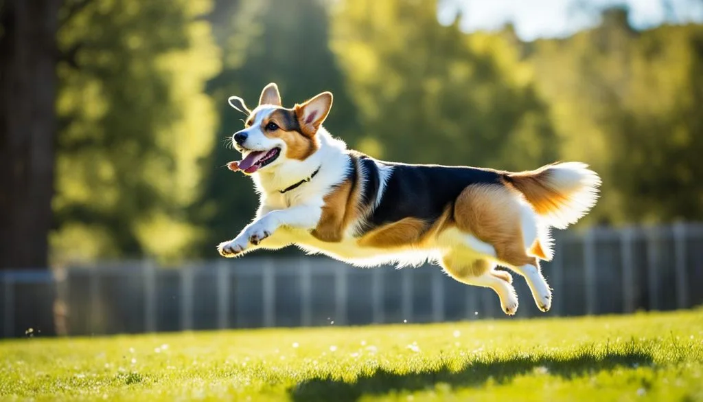 Pembroke Welsh Corgi playing outdoors