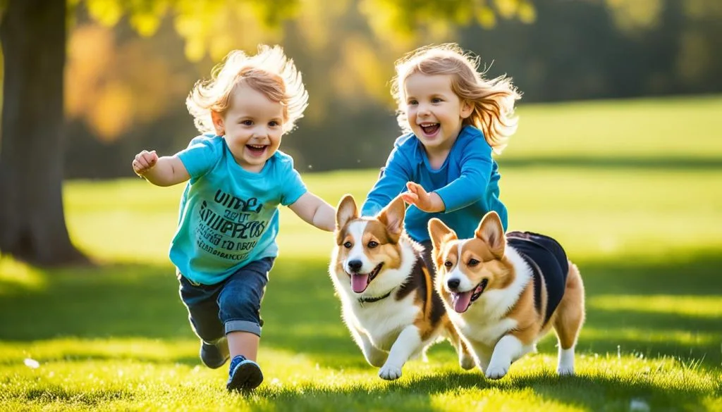 Pembroke Welsh Corgis with kids