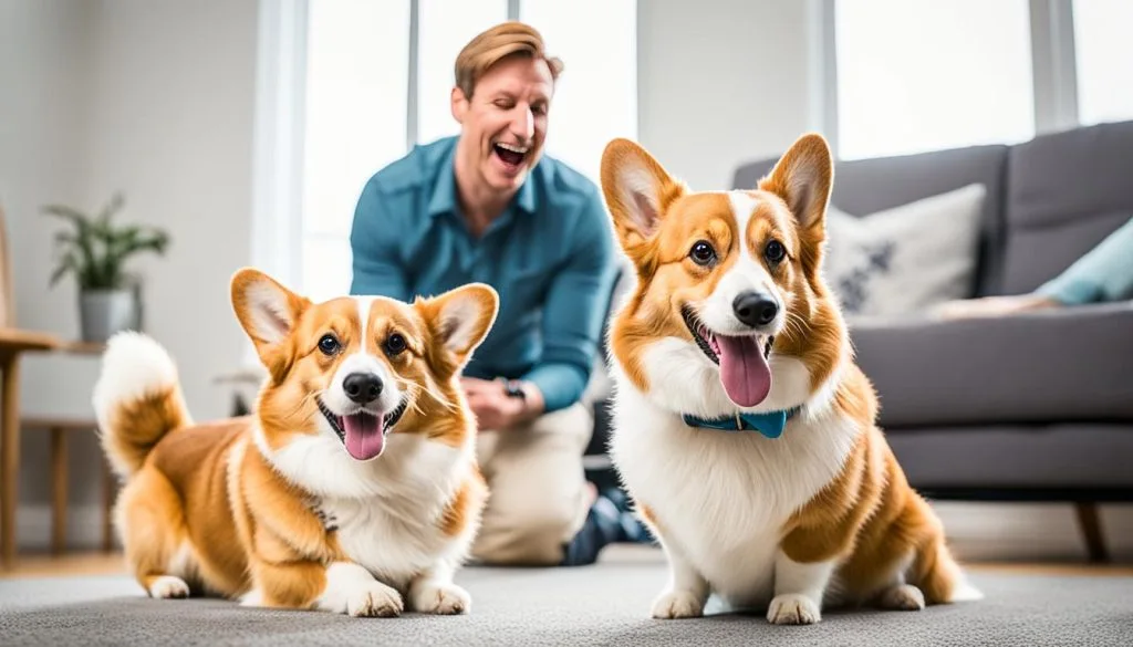 Positive reinforcement with a Corgi