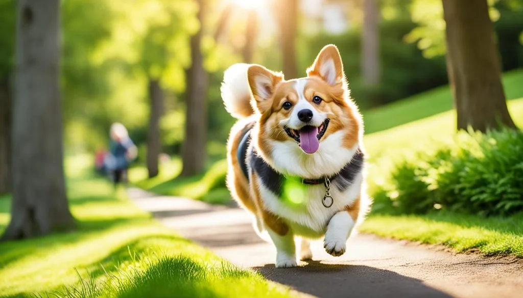 Walking for Corgi in a park