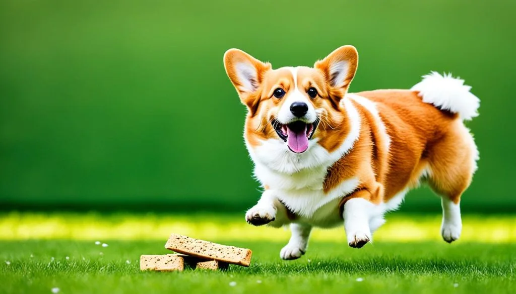 corgi enjoying a low-calorie treat