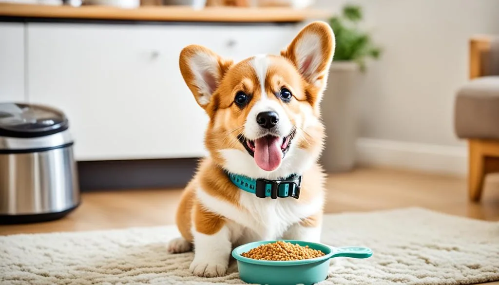corgi puppy feeding
