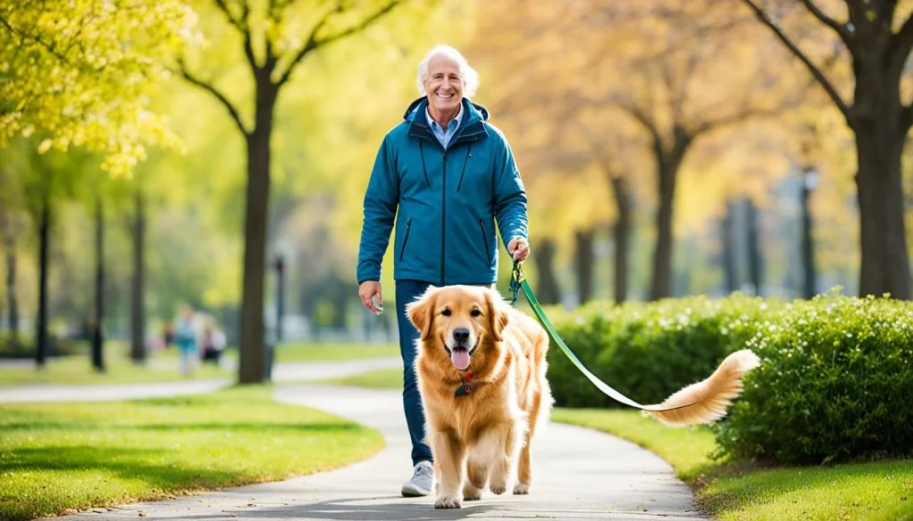 dog walking nicely on a leash