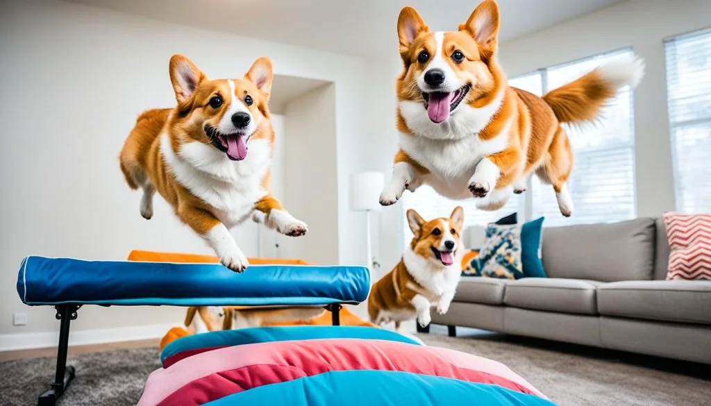 energetic corgi workout indoors