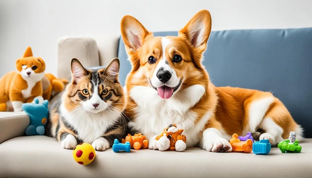training corgi with cats